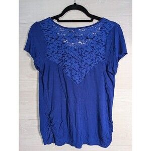 FREE KISSES Maternity Medium Royal Blue Short Sleeve Lace Back High Low Hem Top
